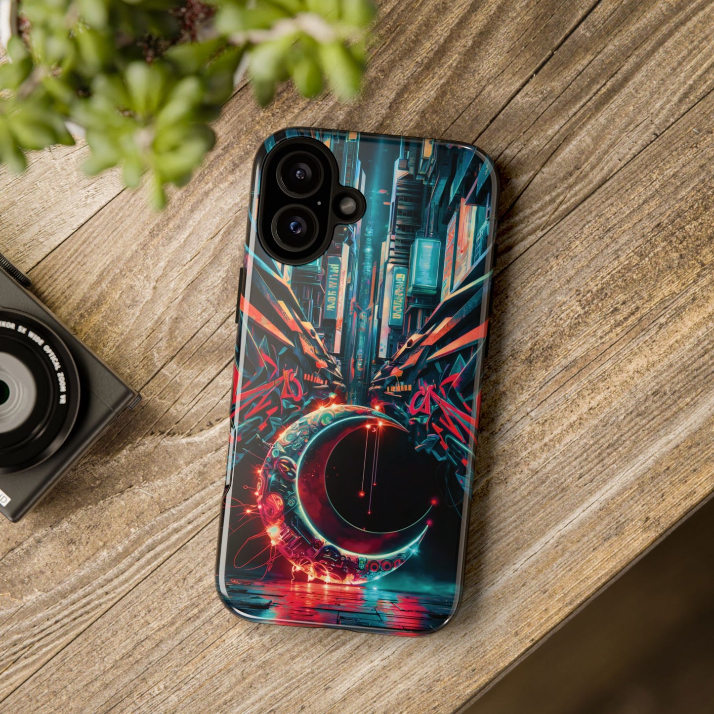 iPhone 16 Graffiti Cybercity Moon Phone Case