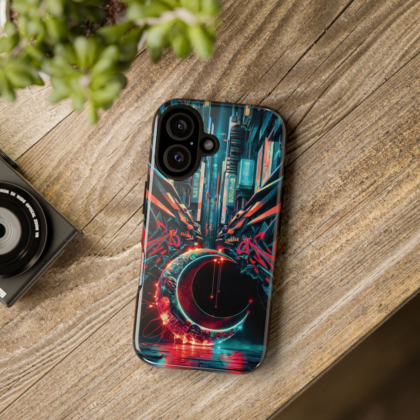 iPhone 16 Graffiti Cybercity Moon Phone Case