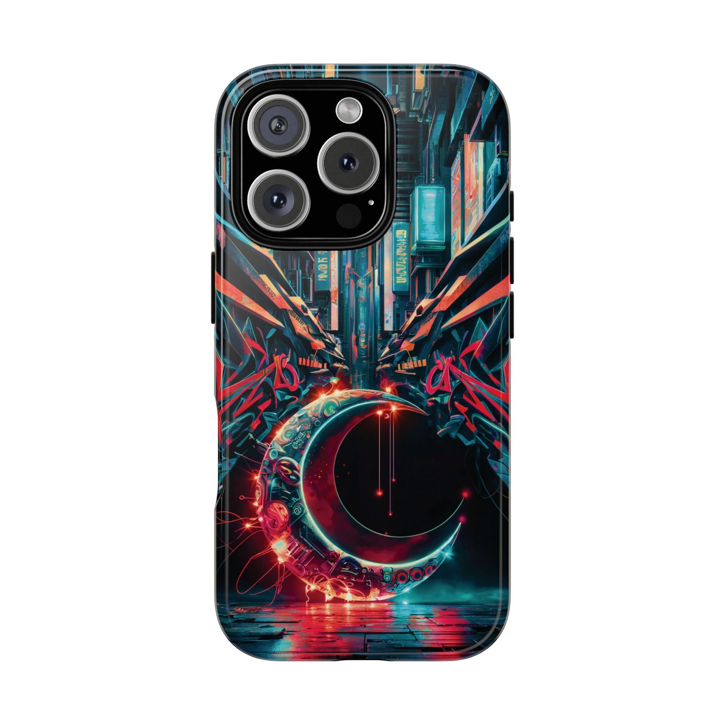 iPhone 16 Graffiti Cybercity Moon Phone Case