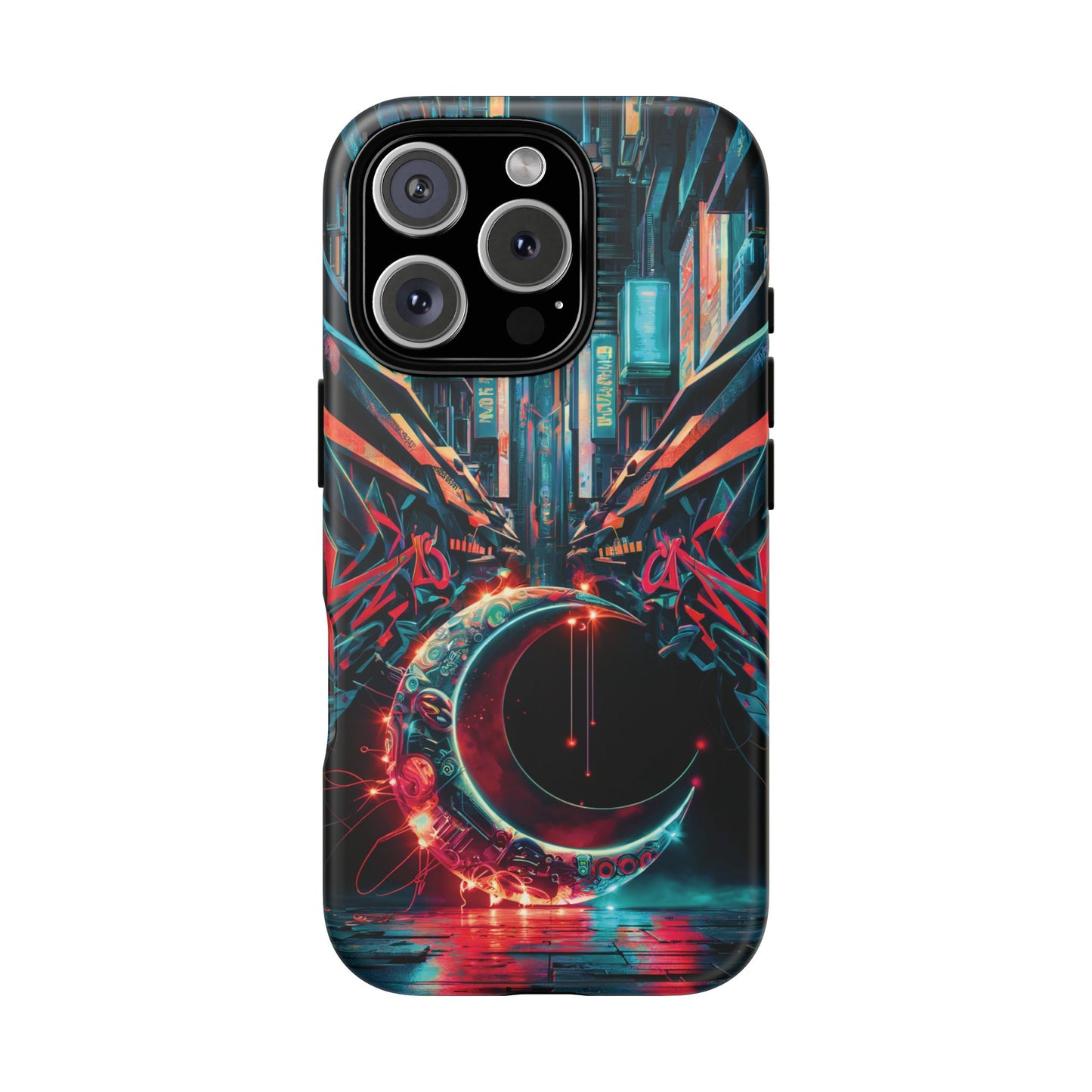 iPhone 16 Graffiti Cybercity Moon Phone Case