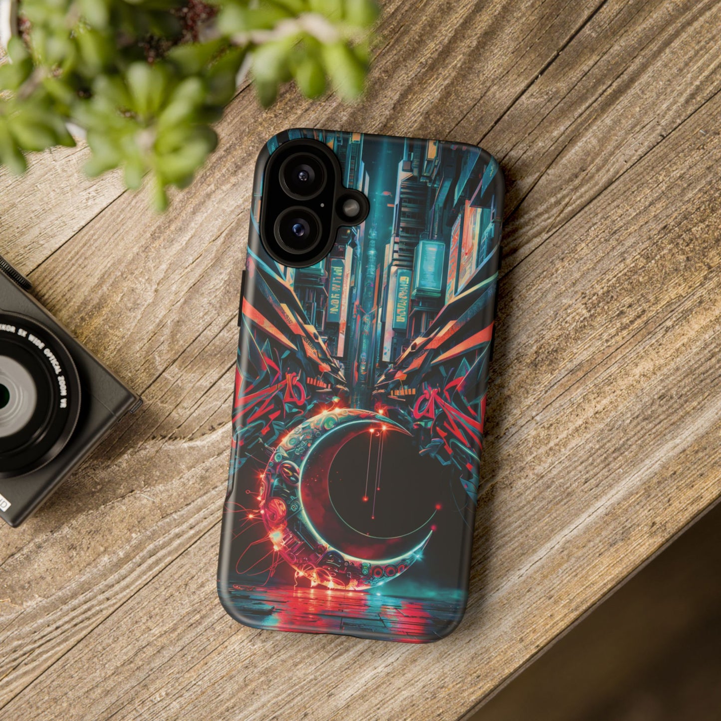 iPhone 16 Graffiti Cybercity Moon Phone Case