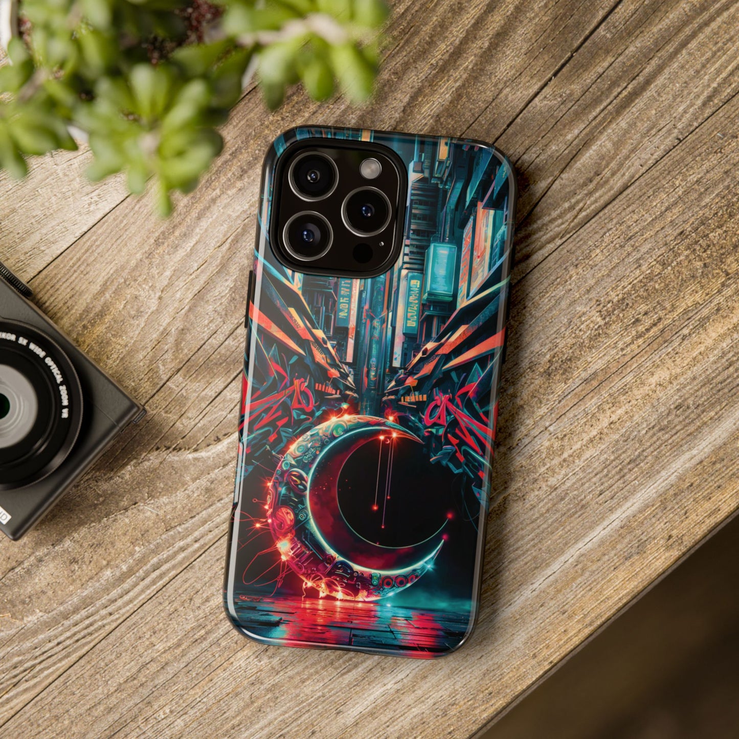 iPhone 16 Graffiti Cybercity Moon Phone Case