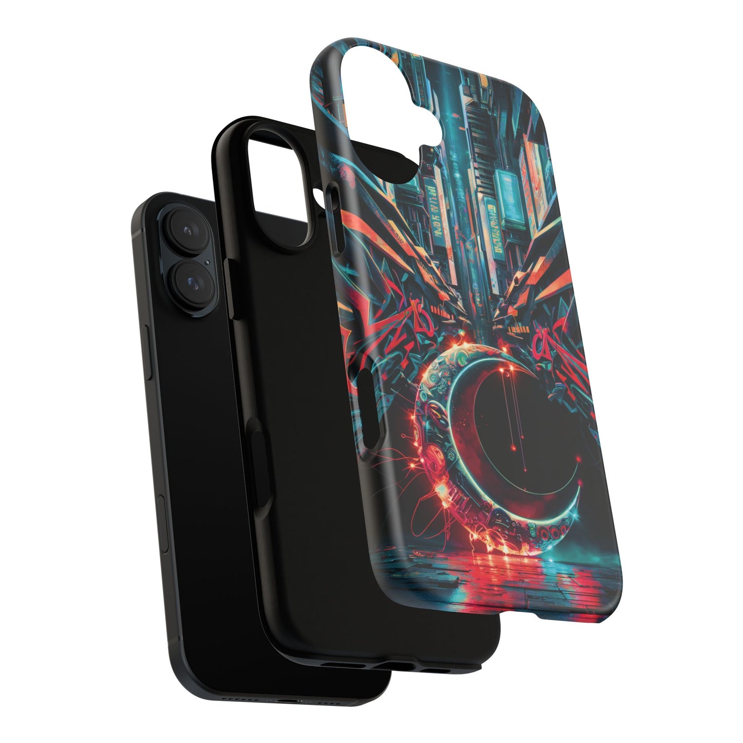 iPhone 16 Graffiti Cybercity Moon Phone Case